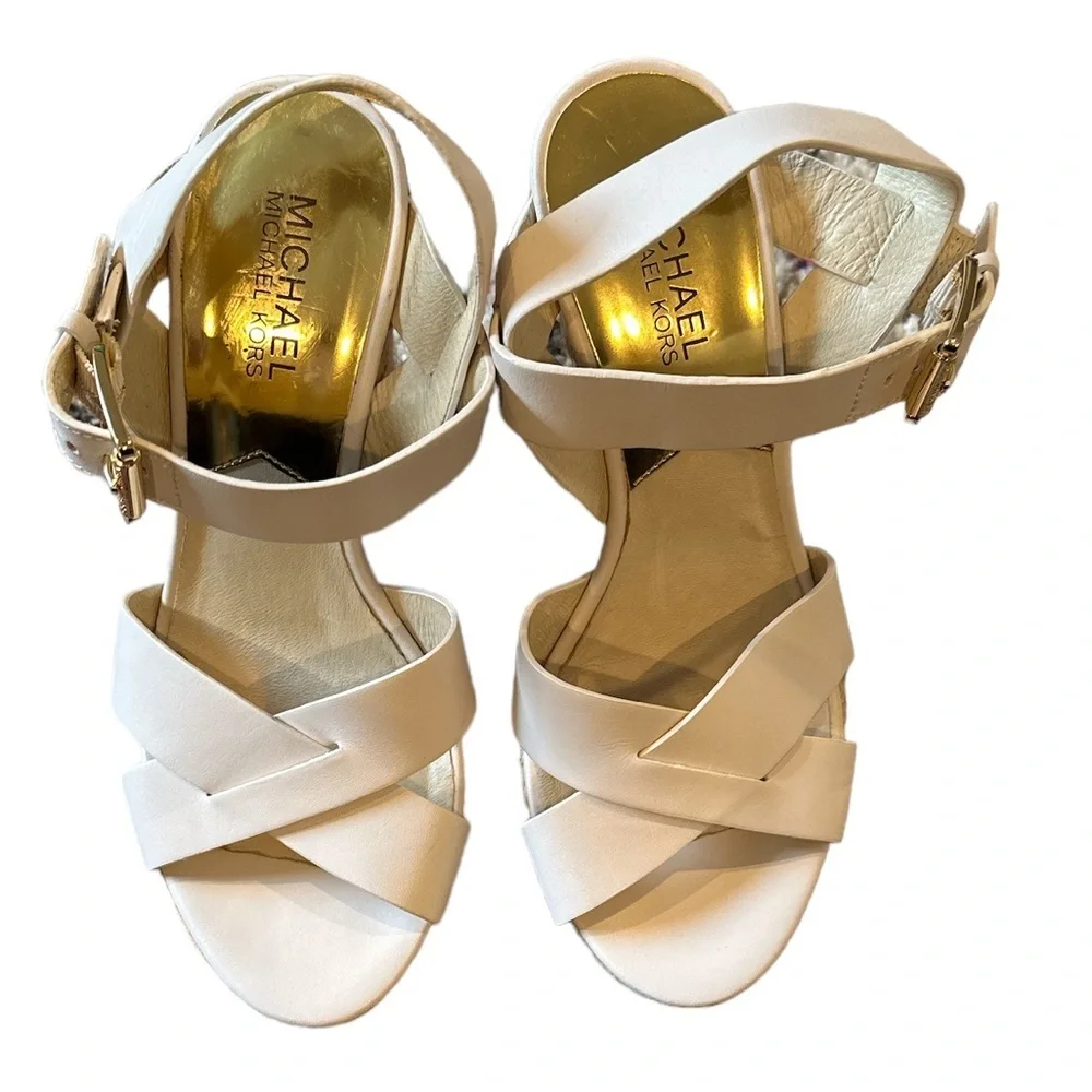 MICHAEL Michael Kors White Leather Espadrille Wedge Sandals